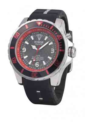 Красно-черные наручные часы с большим циферблатом и серебристыми стрелками